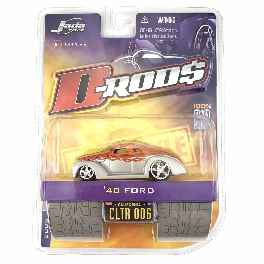 Jada‎ D-Rods 40 1940 Ford Silver & Orange Rubber Tires Diecast Car 1/64 Scale